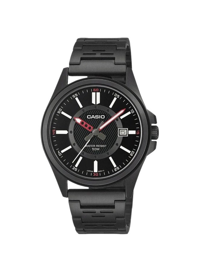 كاسيو Analog Men’s Watch MTP‑E700B‑1EVDF, 45 mm Black Dial, Black Ion‑Plated Stainless Steel Bracelet, 50 m WR - Image 2